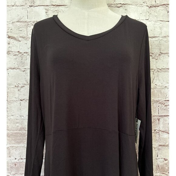 Terra & Sky Womens Dress Plus Size 0X Black Long Sleeve Knit Swing Dress V Neck - Picture 2 of 4